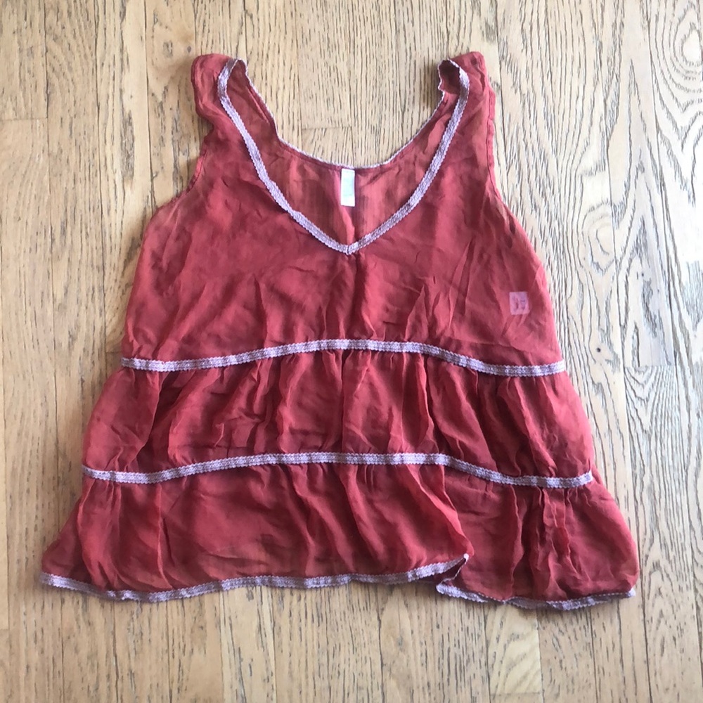 Anthro brand Zinke. Sheer tank camisole. Lrg. Rust red color. Lace detailing